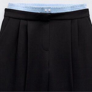 Zara Black Wide-Leg Pants with contrast blue shimmer waistband